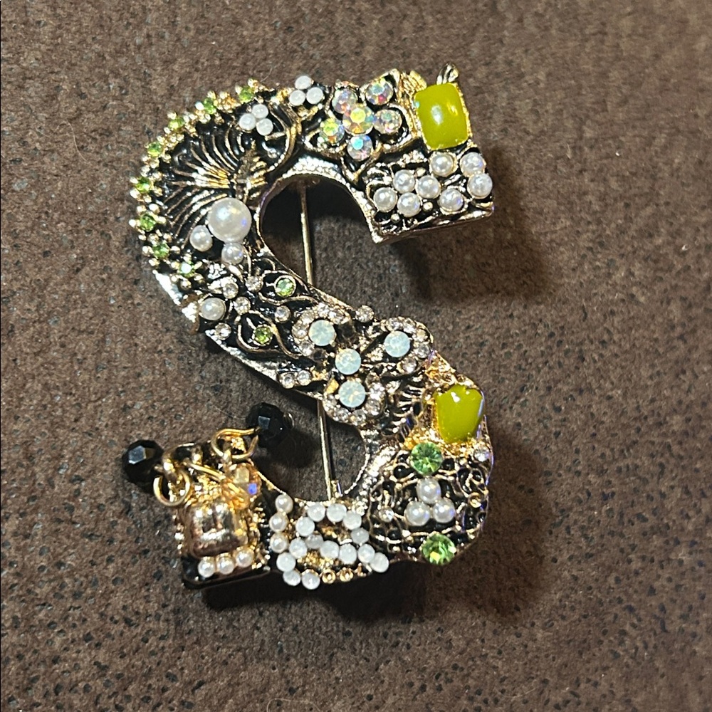 Initial Brooch Letter S FANCY! NEW